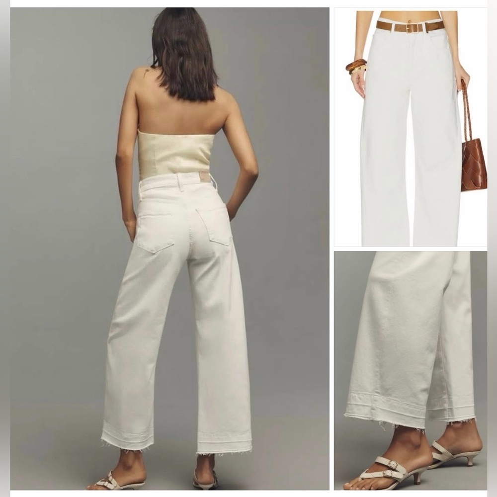 NWT. PAIGE Arellia Barrel Wide Leg Ankle Jeans Off White Ecru 25